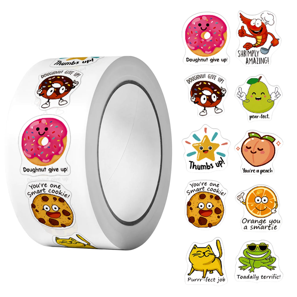 500Pcs Irregular Cartoon Reward Quotes Stickers 2.5cm/1'' Roll DlY Craft Decoration Festival Scrapbooking Labels Gift Sealing