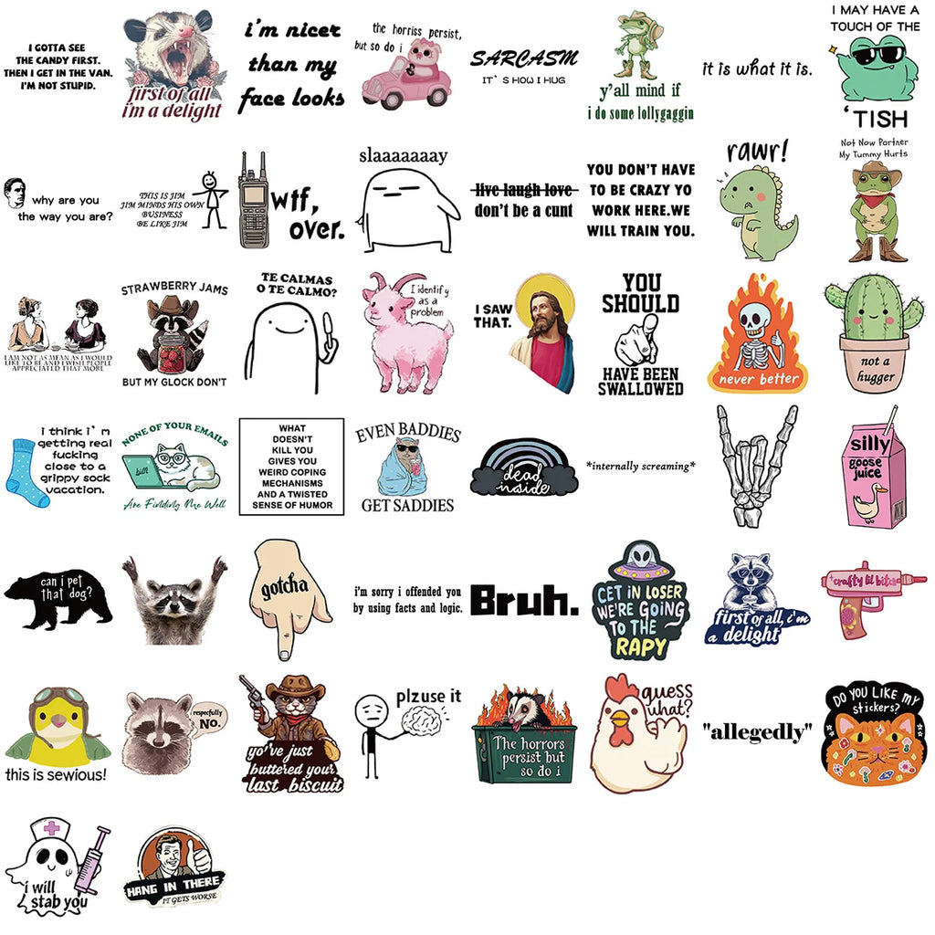 50/100PCS Funny Stickers Painted Graffiti English Patterns DIY Laptop Phone Decoration Waterproof Stickers