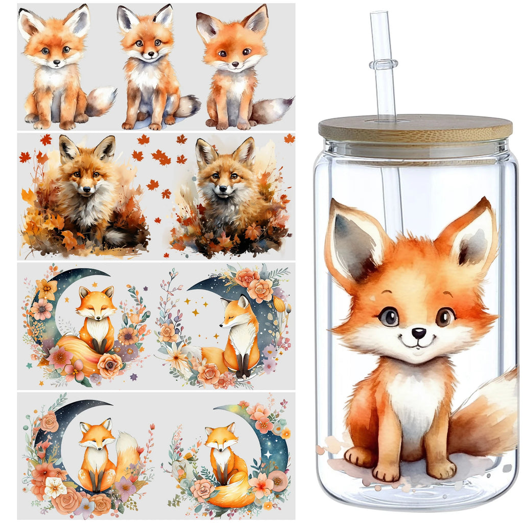 5 Sheets Animal UV DTF Cup Stickers, DTF Friction Transfer Stickers, Waterproof Transfer Stickers for 16oz Glass Cups, DIY