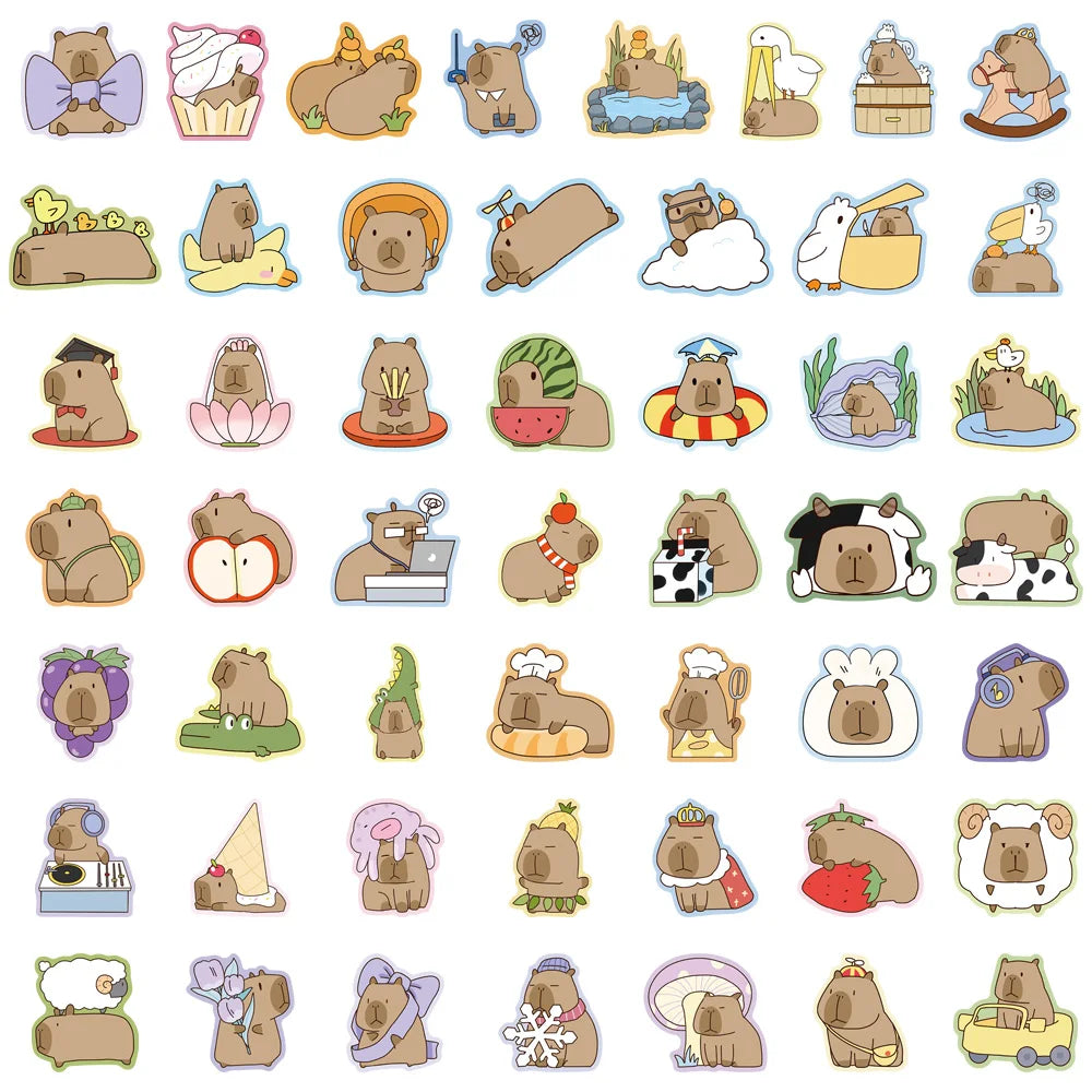 50PCS Fun Capibala Graffiti Stickers Cartoon Animal Graffiti DIY Manual Tags Bookrolls Laptop Tablet Stickers