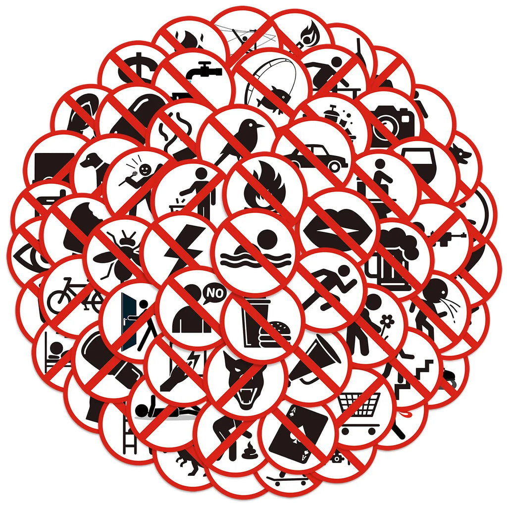 63PCS Funny No Sign Graffiti Stickers Creative Warning Signs Notebook Stationery Box Decorative Stickers