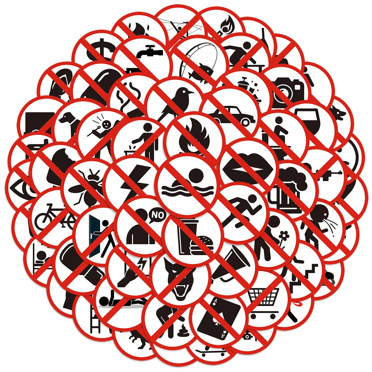 63PCS Funny No Sign Graffiti Stickers Creative Warning Signs Notebook Stationery Box Decorative Stickers