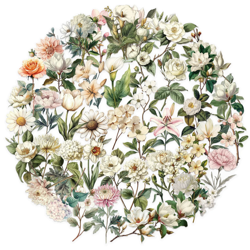 50/100PCS Transparent Retro Long Branch Flower Sticker Pack Waterproof Transparent PET Decorative Guitar Notebook Stickers