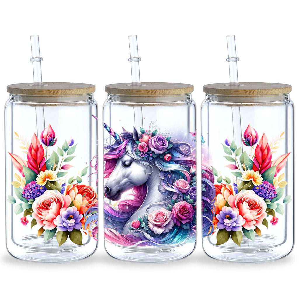5 sheets unicorn UV DTF cup packaging for 16oz glass cups, waterproof UV DTF stickers for 16oz glass cups, DIY, furniture, craft