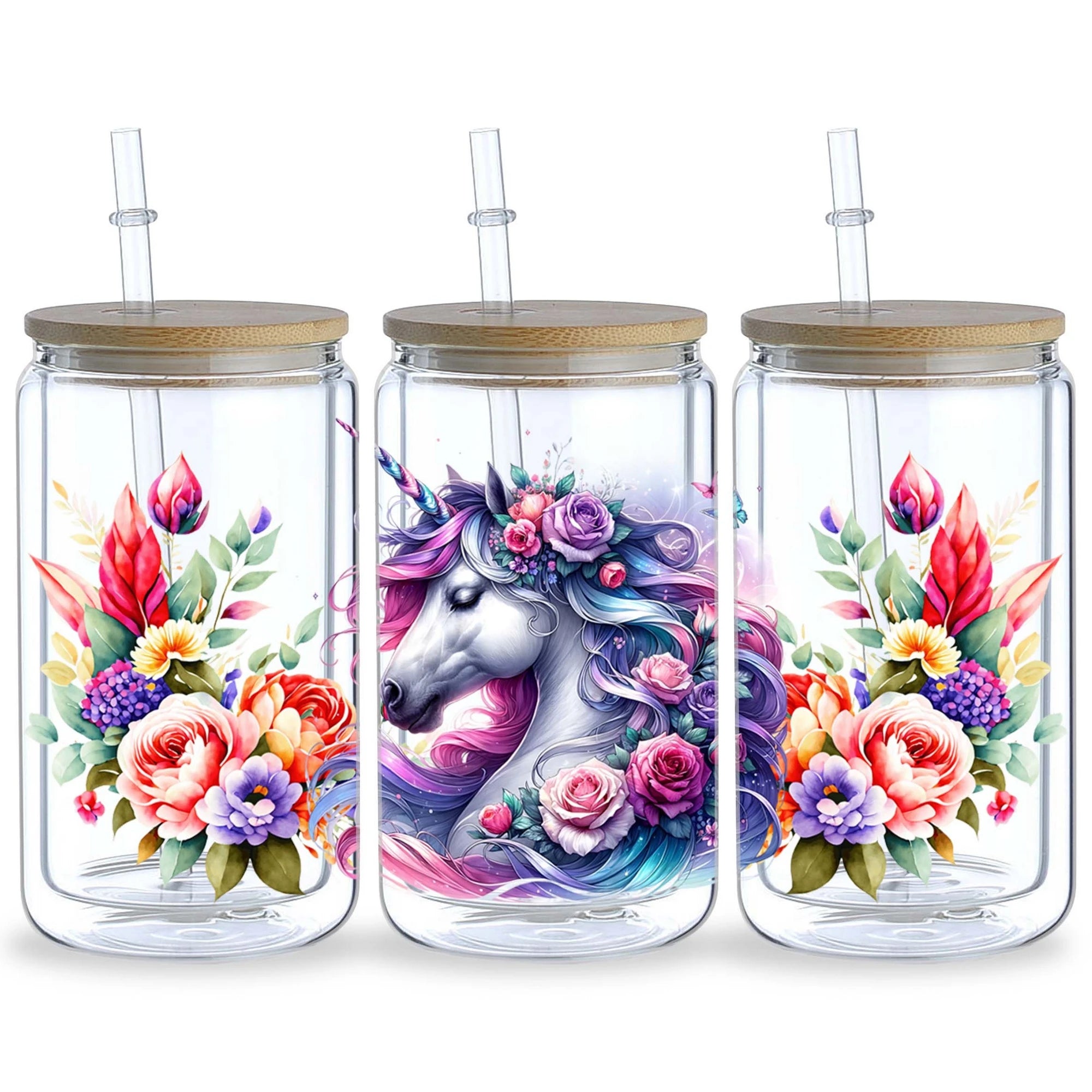 5 sheets unicorn UV DTF cup packaging for 16oz glass cups, waterproof UV DTF stickers for 16oz glass cups, DIY, furniture, craft