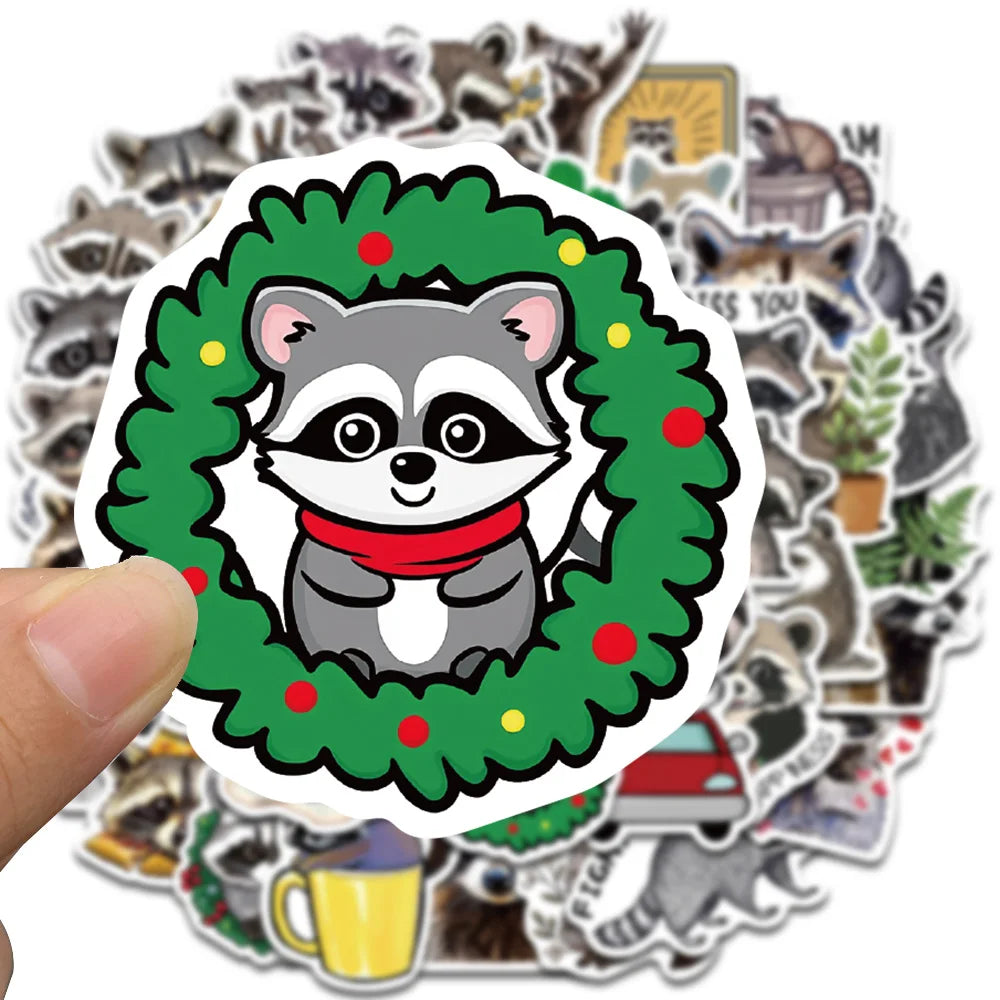50PCS Cartoon Raccoon Sticker Nostalgia Home Decorated PVC Skateboard Coffee Art Picture Classic Waterproof  Bar Decal ﻿