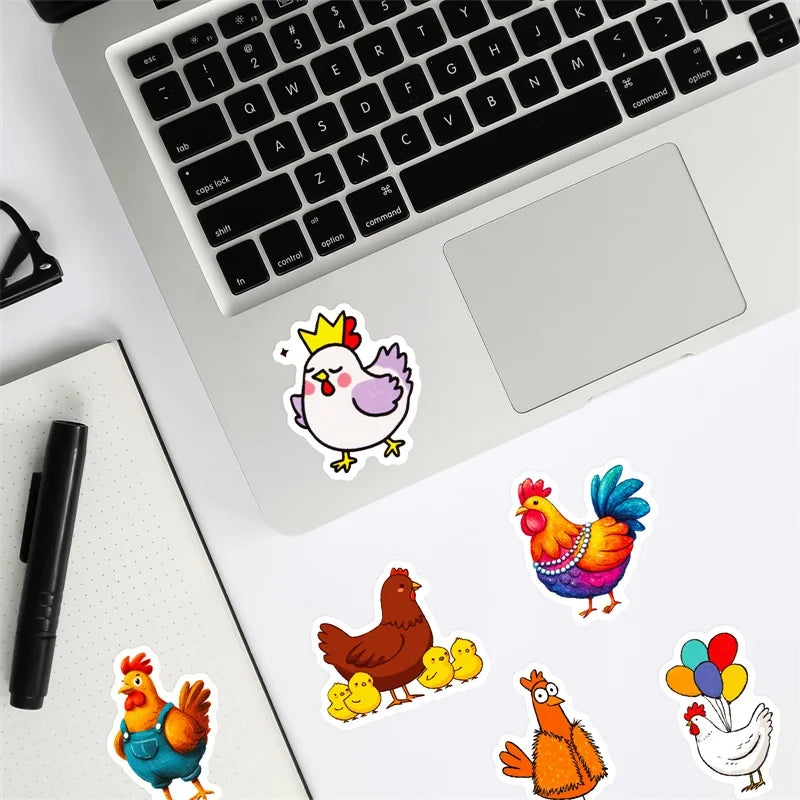 10/30/56PCS Cute Chicken Flock PVC Sticky Sticker Aesthetic Children's Stationery DIY Decoration Scrapbooking School Supplies