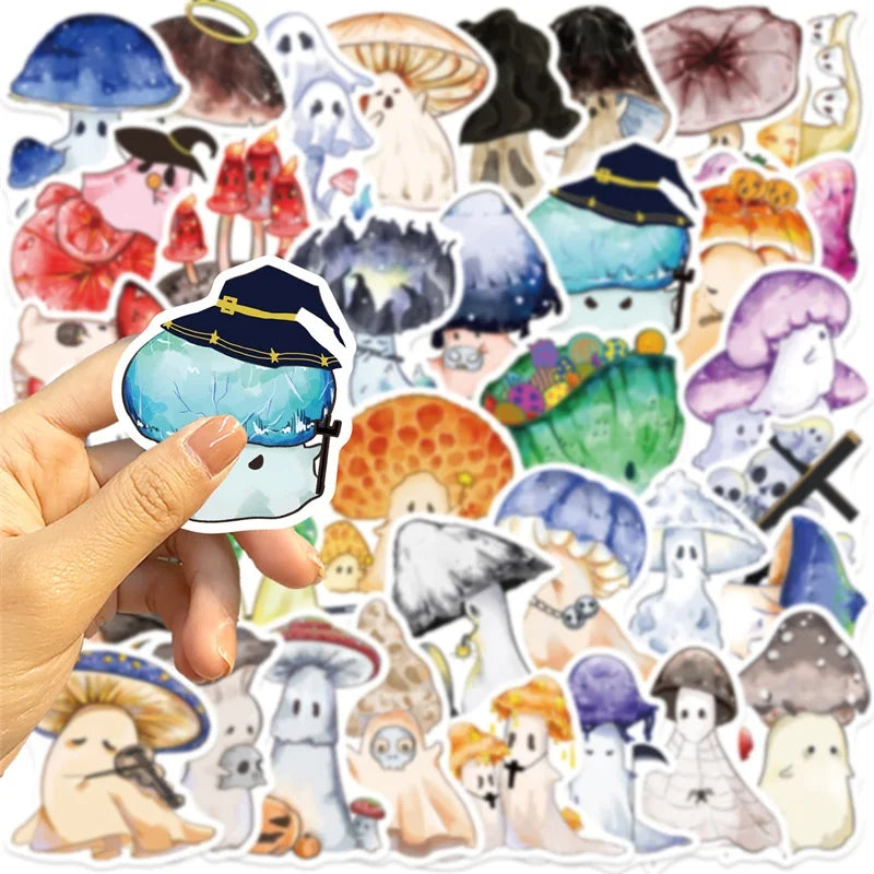 10/30/50PCS Cartoon Mushroom Ghost PVC Sticky Sticker Aesthetic DIY Stationery Decoration Scrapbooking School Supplies for Kids