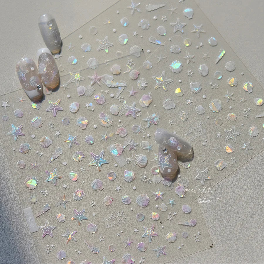 Shell Light Nail Stickers Ice Transparent Summer Beach Ocean Shell Starfish Stars Bubble Nail 3D Decorations Nail Art Stickers