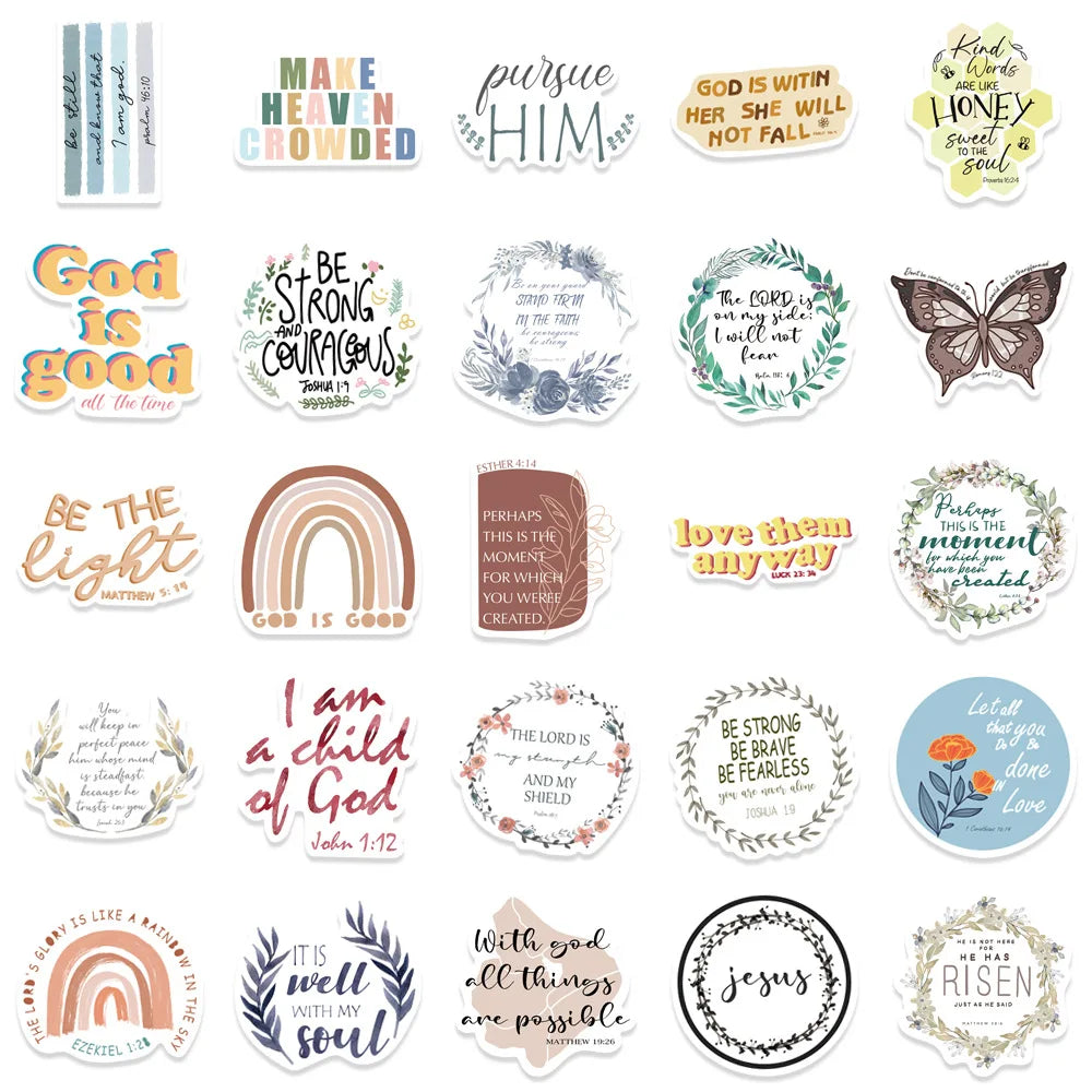 50/200PCS Bible Quote Sticker Packs for Decoration Pad Suitcases Phone DIY waterproof Kids Notebook Stationary tickers