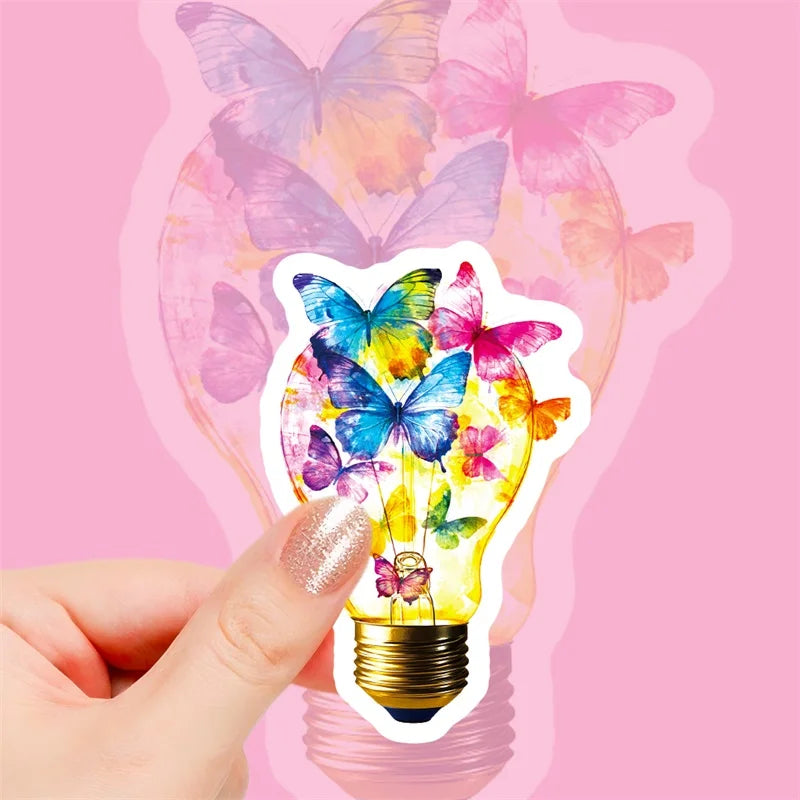 10/30/56PCS Cartoon Light Bulb World PVC Sticky Stickers Aesthetic DIY Colored Phone Laptop Luggage Skateboard Graffiti Decals