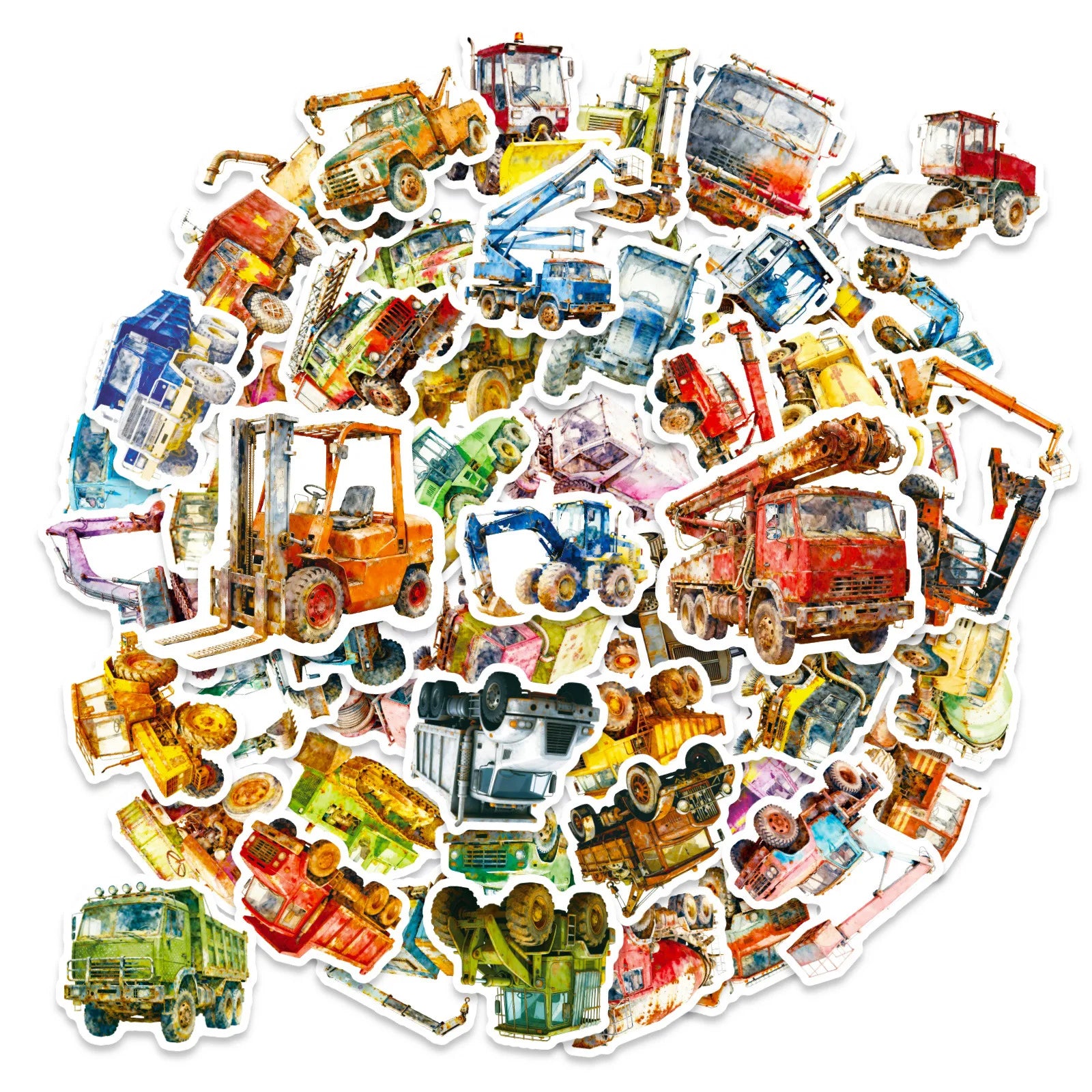 56PCS Vintage Construction Truck Watercolor Stickers Childred DIY Art Decals Notebook Phone Case Tablet Suitcase Sticker