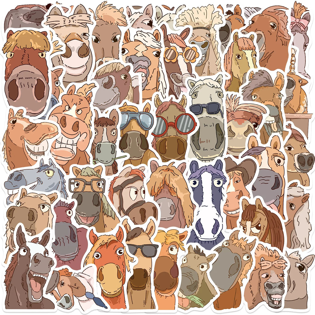 50PCS Cartoon Horse Fun Expressions Graffiti Stickers Decoration Guitar Notebook Luggage DIY Waterproof Stickers