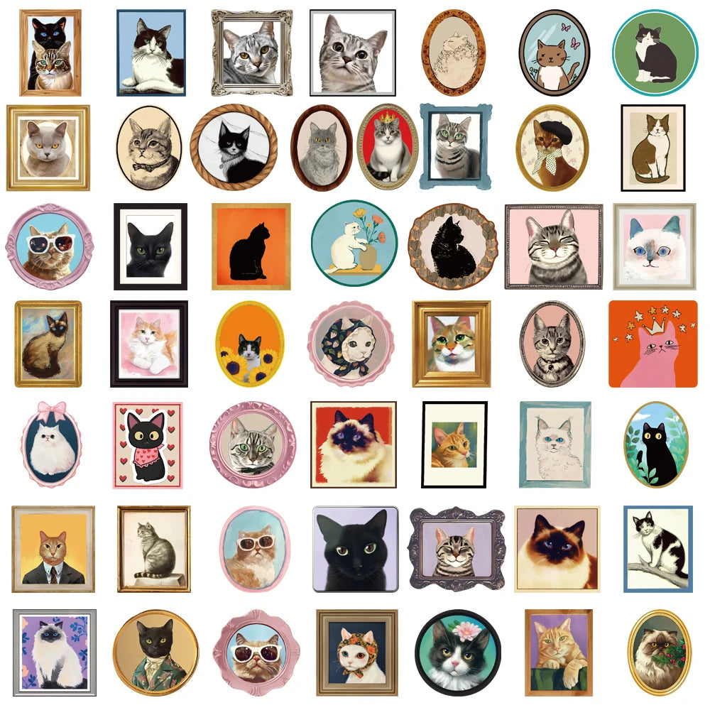 50PCS Cute Cat Sticker Notebook Gift Luggage Scrapbooking Stationery Waterproof Graffiti Coffee Phone Stationery Cartoon Sticker