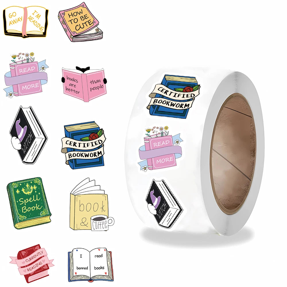500Pcs/roll Bookish Sticker Aesthetic Home Decoration Y2K Fashion Laptop Decals Motorcycle Bicycle Retro Luggage Stickers