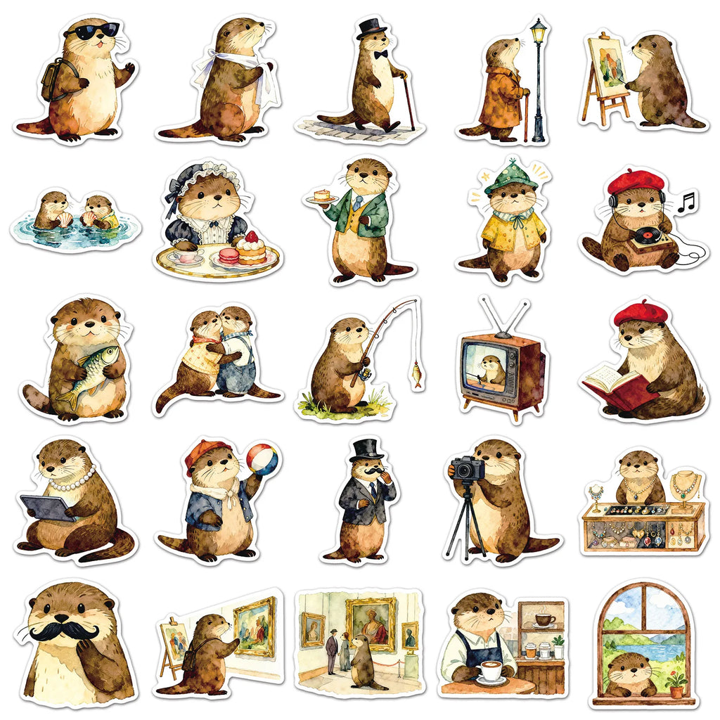50-Pack Cartoon Otter Stickers Waterproof Decorative Decals for Water Bottles Laptops Mobile Phones Notebooks Luggage
