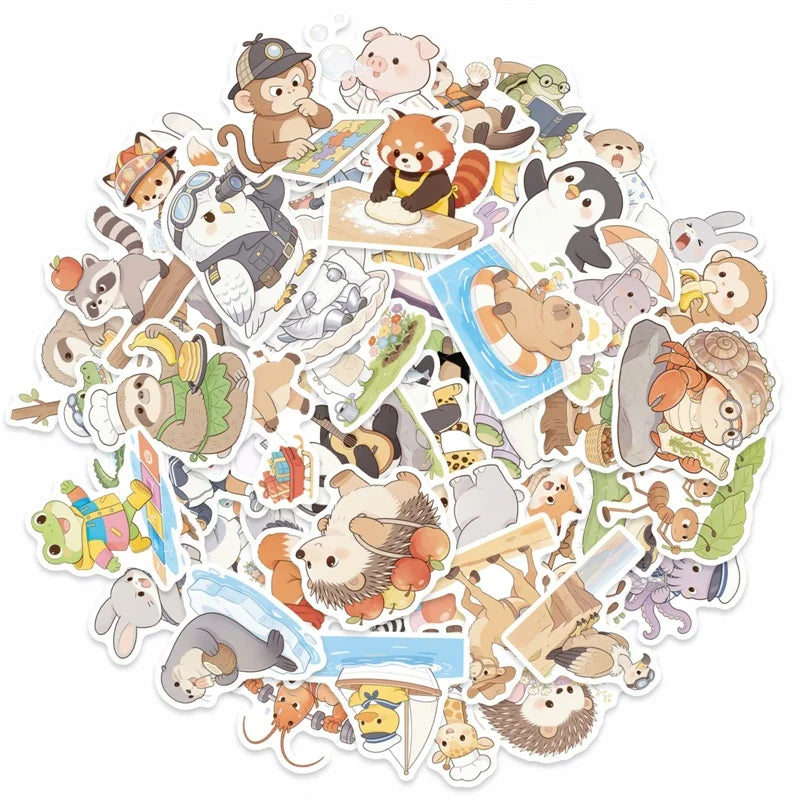 10/30/56PCS Watercolor Animals PVC Sticky Sticker Stationery DIY Children's Laptop Luggage Skateboard Decoration Scrapbooking
