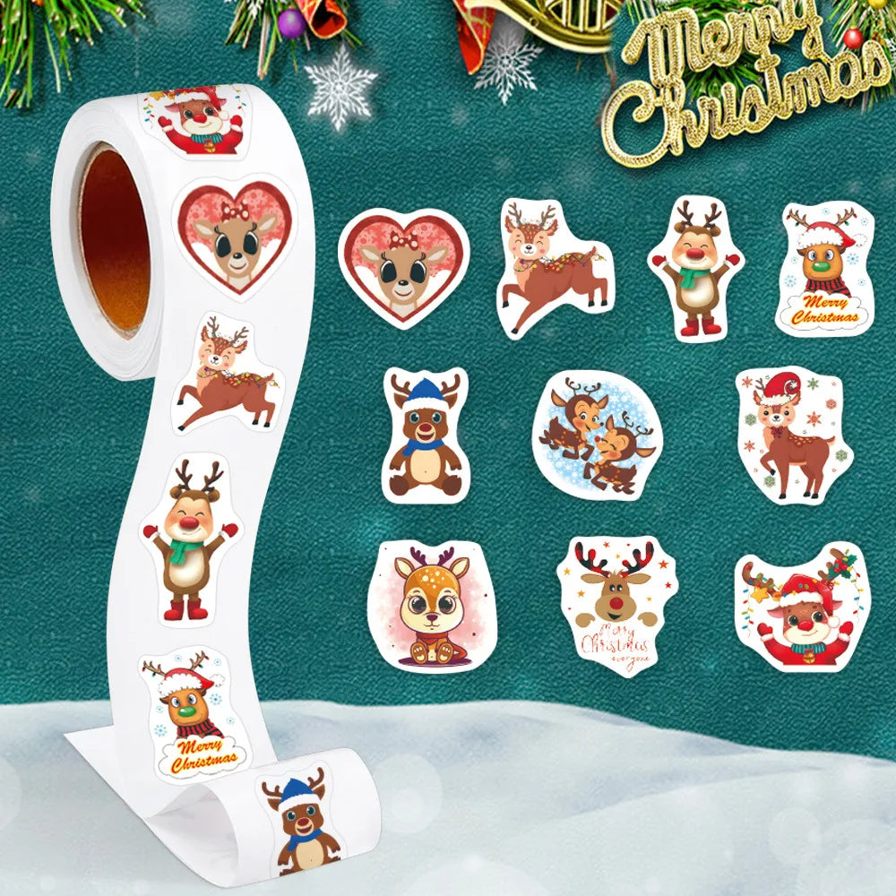 500pcs/roll Cartoon Christmas Theme Gift Tag Stickers Holiday Birthday Party Gift Decoration Praise Stickers Reward Stickers Lab