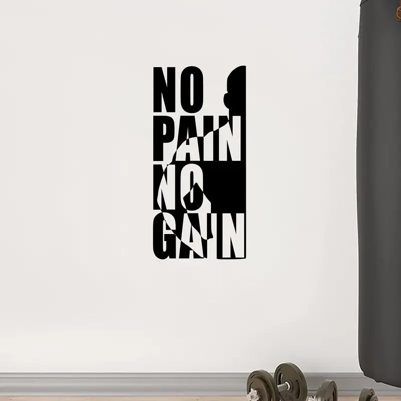 No Pain No Gain Inspirational Quote Wall Sticker - Bold Black & White Fitness Motivational Decor for Home Gym, Bedroom, Living R