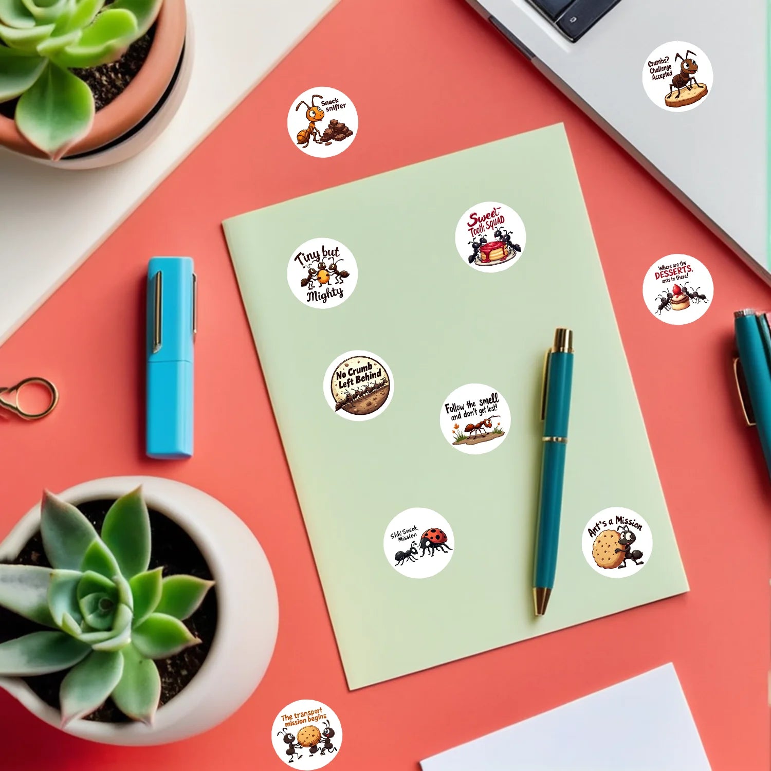 1Roll(500Pcs) The Ant Kingdom of Unity and Collaboration Stickers 2.5cm/1.0'' 10 Designs Decals Diy Adorn Gifts Sealing Labels