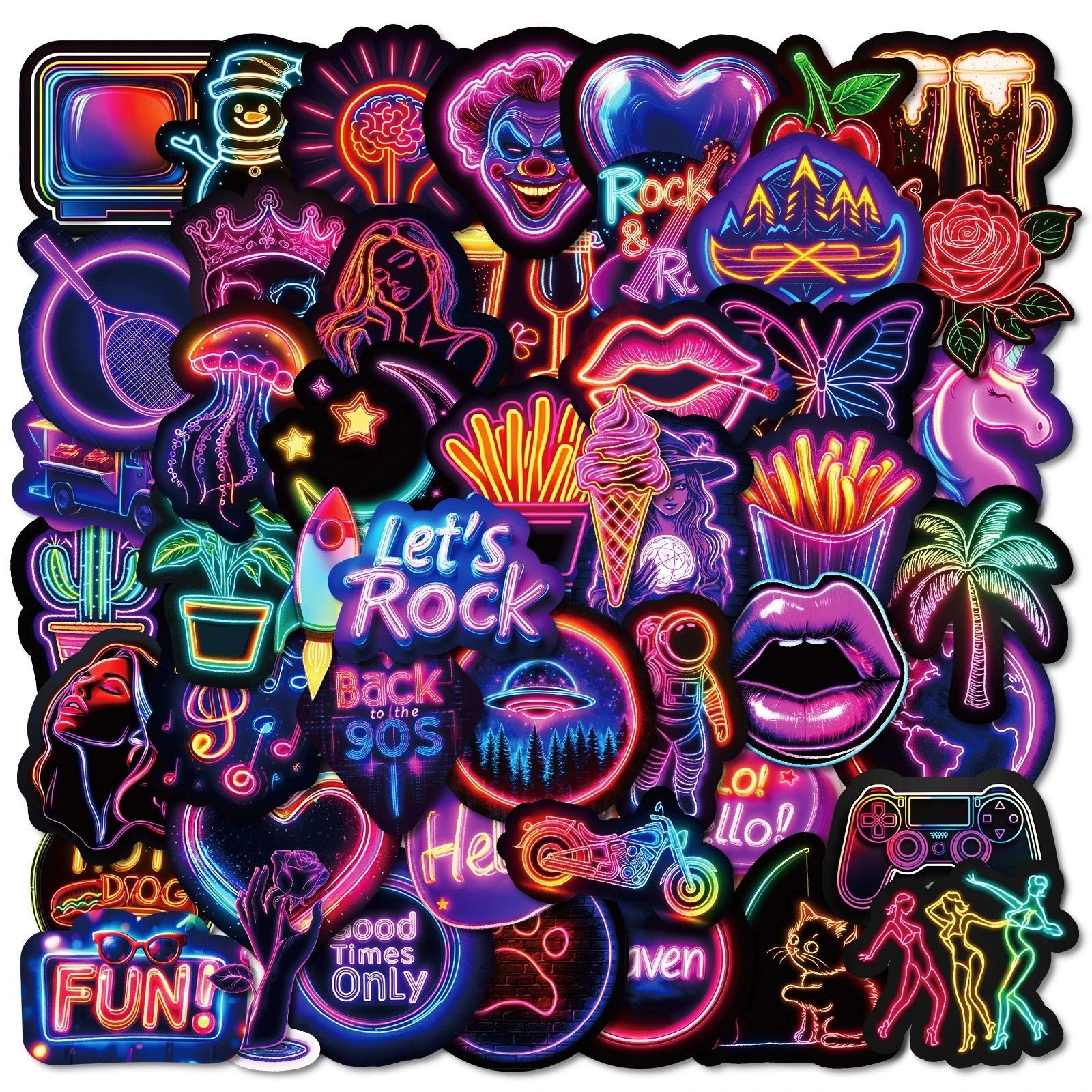 56PCS Neon Cat Graffiti Stickers Cool Colorful Lights Cartoon Cat Skateboard Decoration Stickers For Stationary Notebook