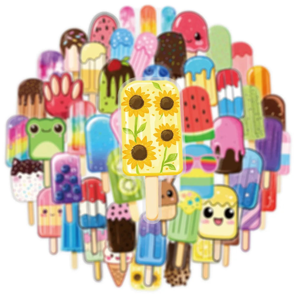 50PCS Transparent PET Summer Popsicle Food Cartoon Stickers DIY Milk Tea Computer Laptop SKIN Stationery Waterproof Stickers