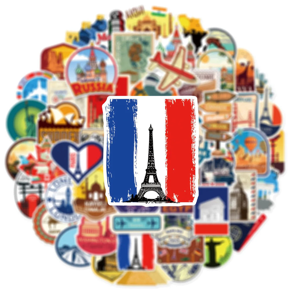 50/100PCS Cartoon World Travel Graffiti Stickers Luggage Car Notebook Skateboard Phone Waterproof Stationery Decor Sticker