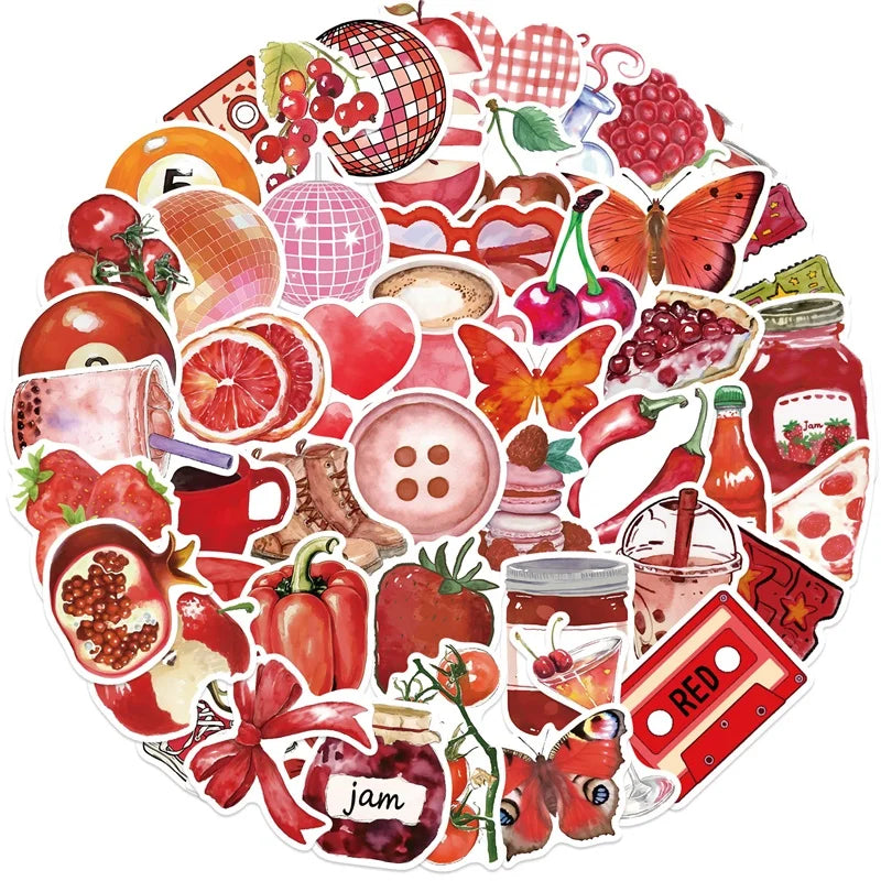 10/30/50PCS Kawaii Red Cherry PVC Sticky Sticker Aesthetic DIY Decoration Scrapbooking School Supplies for Kids