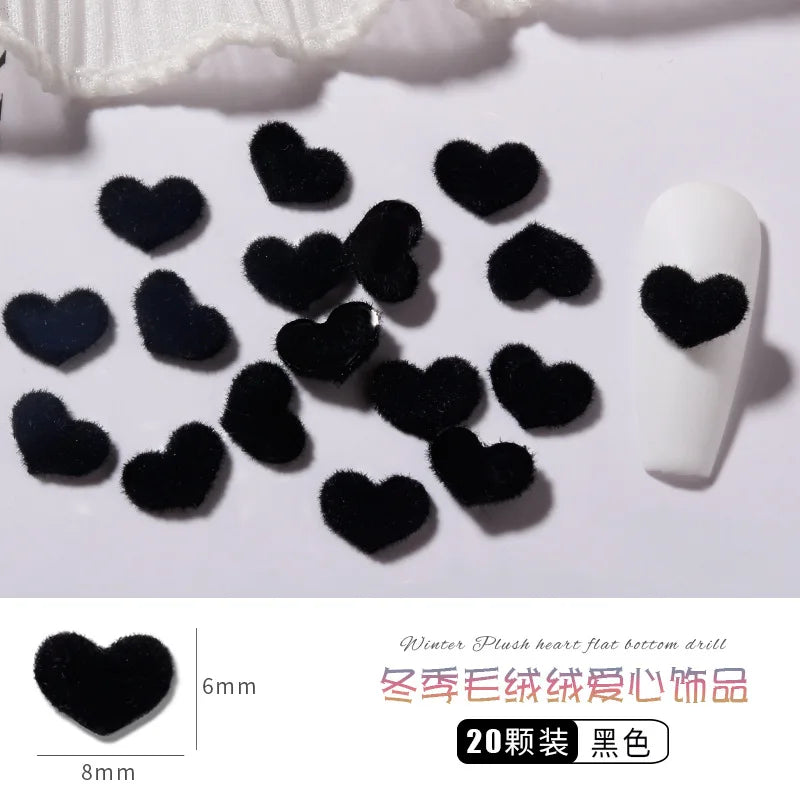 French Flocked Heart-shaped Nail Art Accessories 3D Plush Heart-shaped Nail Charms Autumn and Winter Manicure Decorations Parts