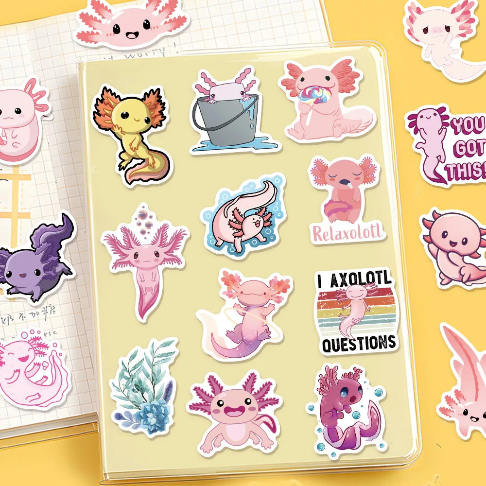 50/100PCS Axolotl Graffiti Stickers Cute Animal Cartoon Stickers Toy Suitcase Scrapbook Diary Mobile Laptop Sticker Pack