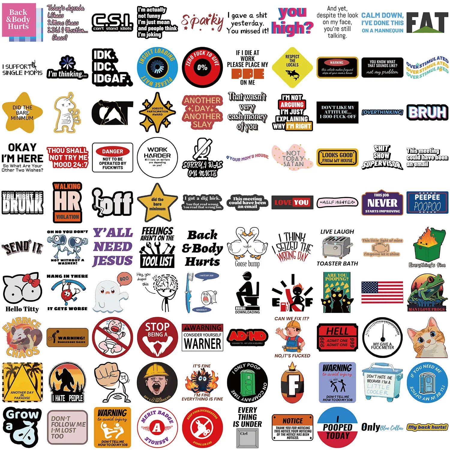 100Pcs Fun Prank Meme Stickers Decorate Guitar Notebook Luggage DIY Waterproof Children Stationary Stickers