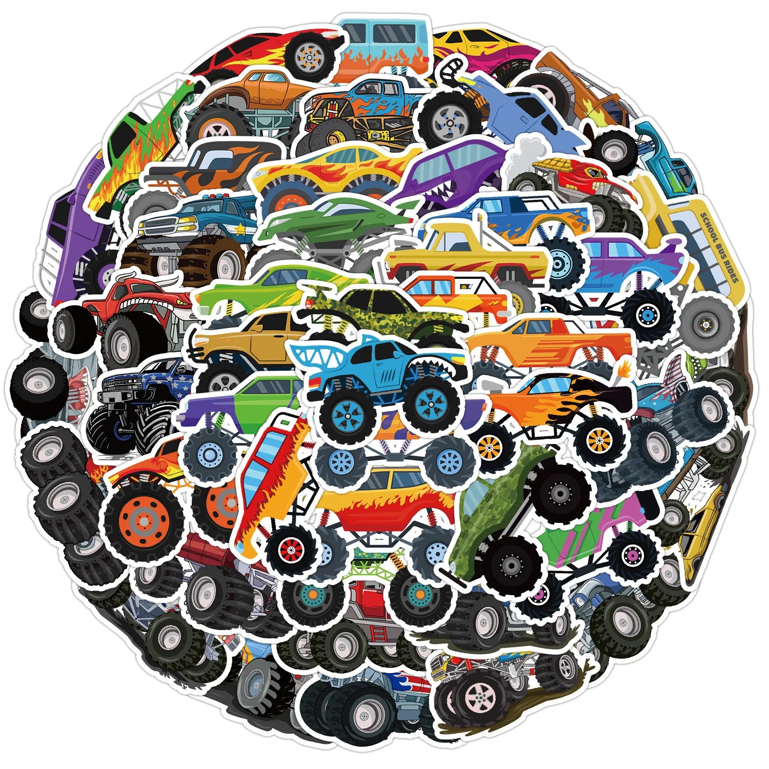 50/100PCS Monster Truck Graffiti Stickers Laptop Phone Decorative Stickers Waterproof Children's Stationery Stickers