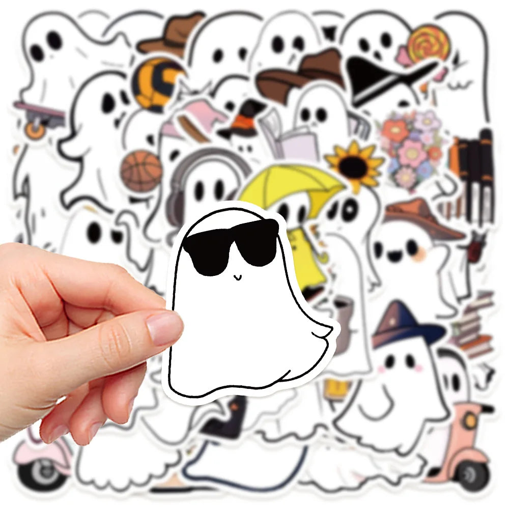 50/100PCS Little Ghost Stickers Notebook Halloween Fun Cartoon Aesthetic For Laptops Luggage Scrapbooks Bicycle Phone Sticker