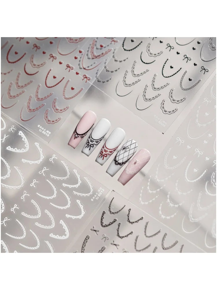 Lace French Nail Art Stickers 3D Thin and Tough Ballet-style Nail Decorations Stickers Colors French Bow Love Adhesive Decals