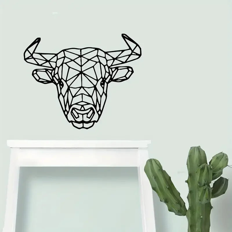 1pc Artistic Vinyl Wall Decal, Geometric Bull Animal Silhouette Mural, Wall Art Sticker For Bedroom, Entryway, Living Room, Offi