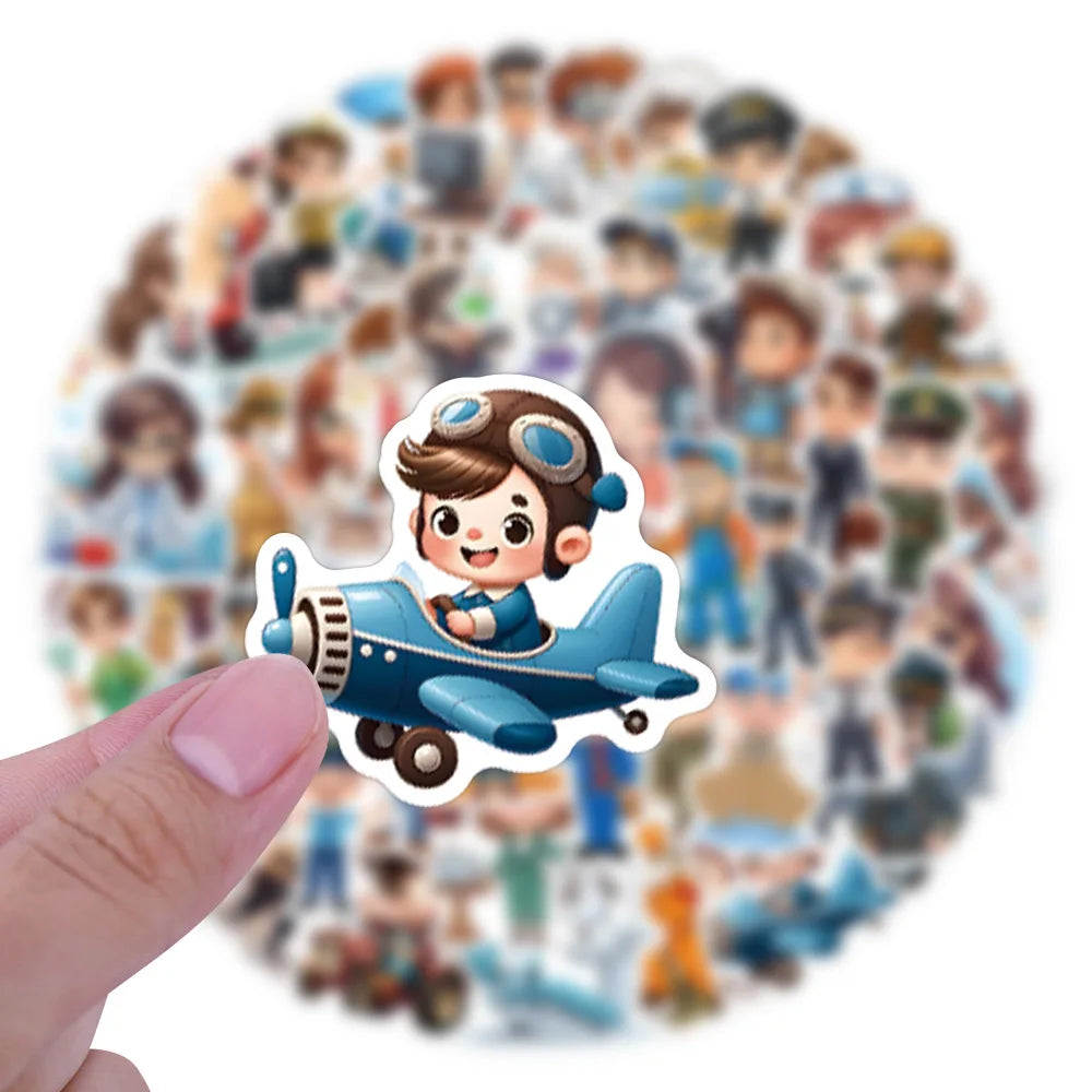 63/126PCS Multiple Career Cartoon Graffiti Stationery Stickers for Luggage Water Bottles Scooter Stickers