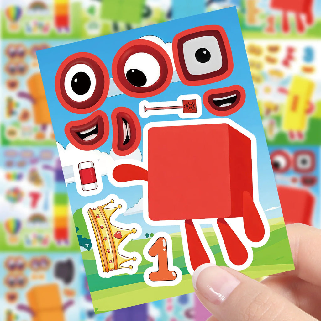 8/16 Pcs Cartoon Number Block Puzzle Make A Face Stickers Educational DIY Game for Laptop Desk Toy Shelf Drawer Shoe Rack Decals