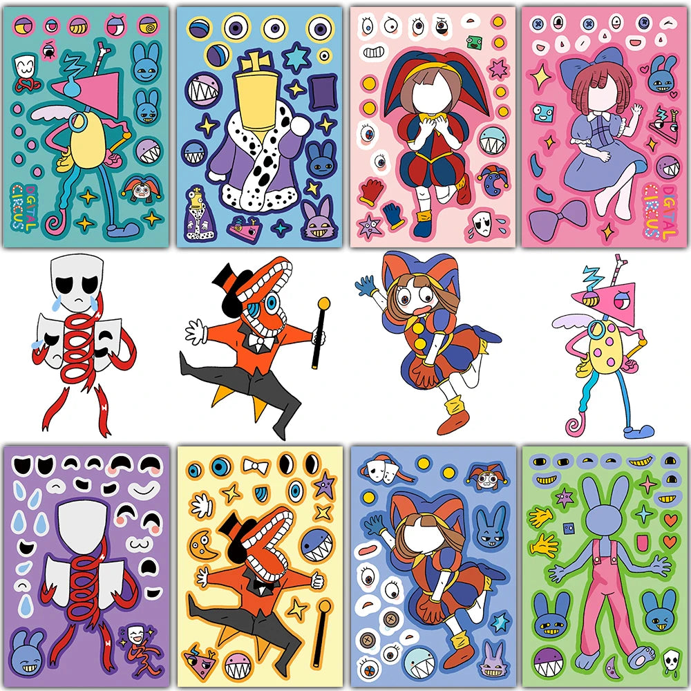 8PCS Digital Circus Collage Nostalgia Aesthetic Laptop Stationery Scrapbook Cafe Phone Cartoon Motorcycle Harajuku Stickers