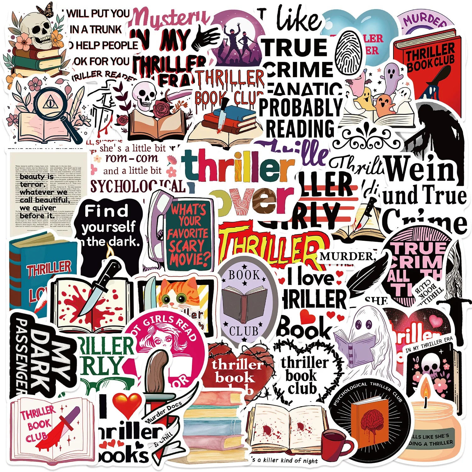 50/100PCS Cartoon Thriller Book Graffiti Stickers Decorative Guitar Notebook Luggage DIY Waterproof Stickers