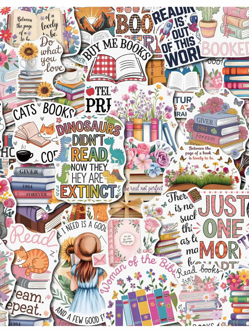 50/100 Pcs INS Style Cartoon Books Fresh Doodle Stickers for Cup Phone Notebook Guitar Bookshelf Stationery Box Bicycle Decals