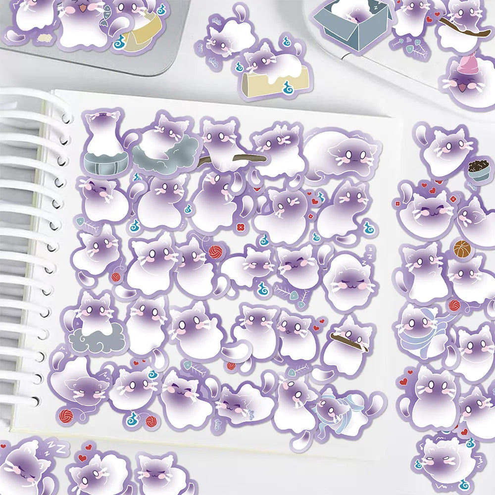 50Pcs Cute Cat Graffiti Stickers Cute Cartoon Animal Notebook Phone Notebook Decorative Stationery Stickers