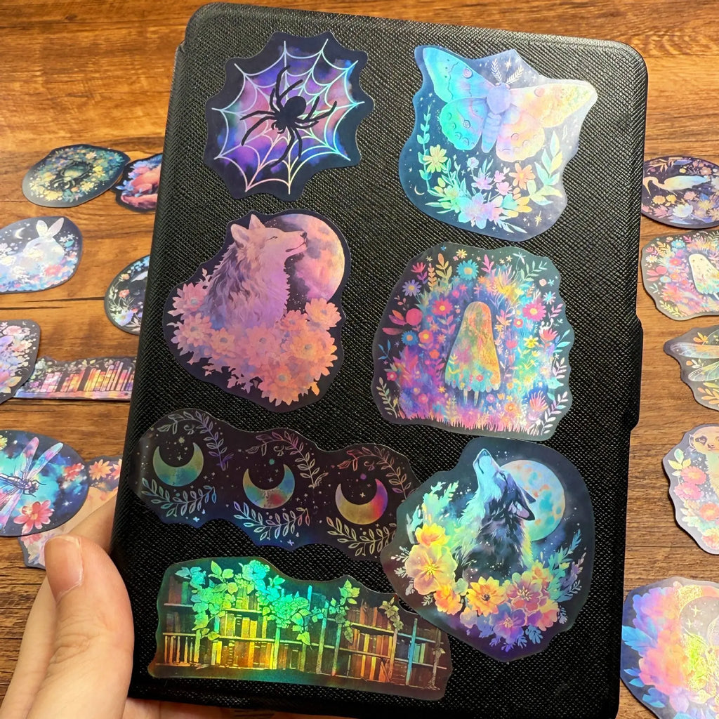 50PCS Cartoon Holographic Laser Biological Graffiti Stickers Decor Guitar Notebook Luggage DIY Stationary Pencil Waterproof