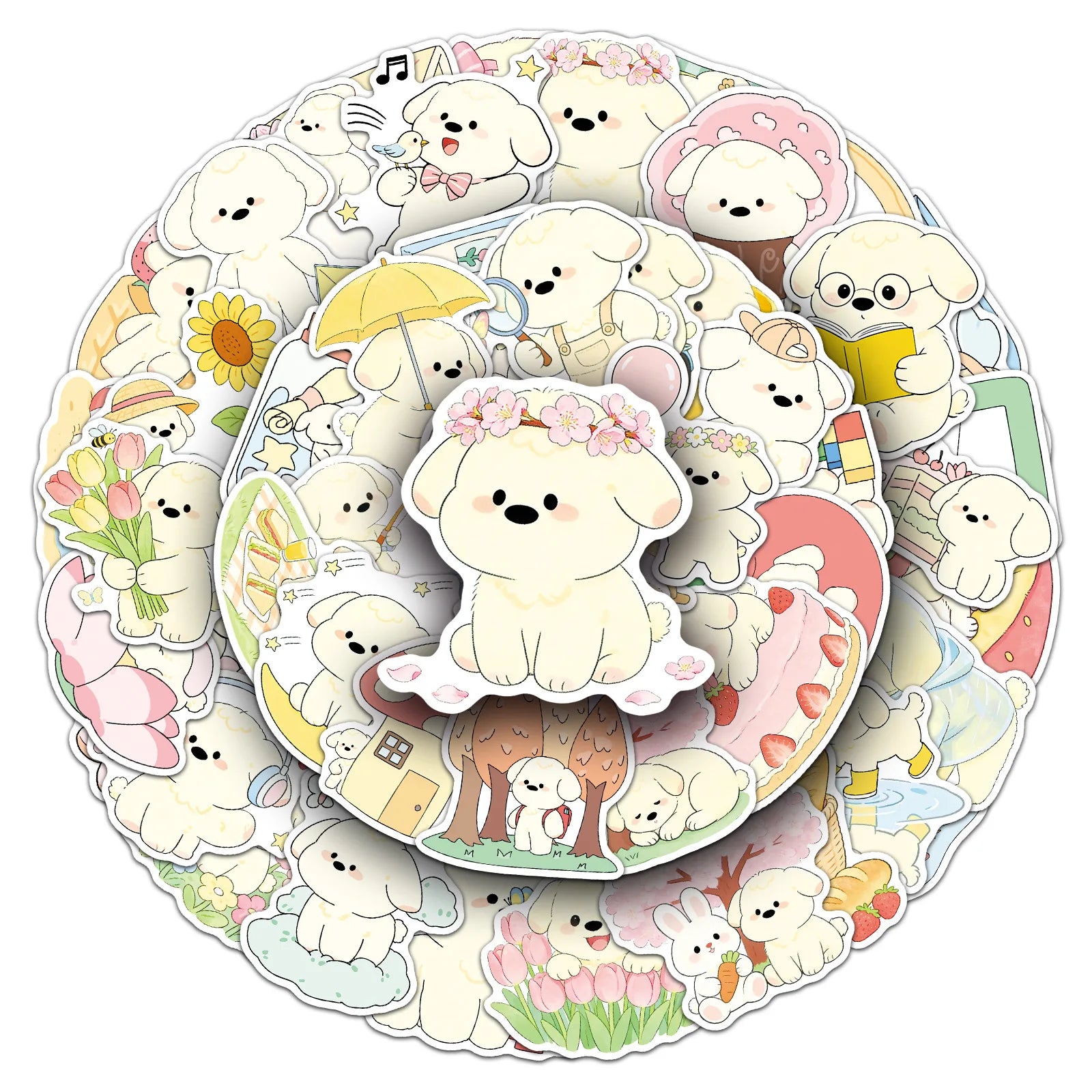 52-Piece Spring Puppy Cute Pet Animal Girl's Heart Doodle Stickers Waterproof Decorations for Guitars Luggage Mobiles Notebooks