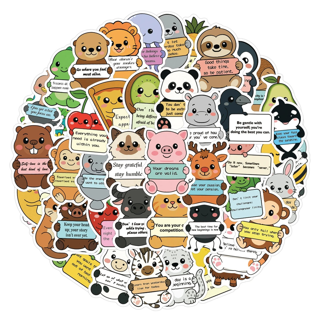 60PCS Animal Inspiration English Cartoon Graffiti Stickers Luggage Water Cup Scooter Stationery Decoration Stickers