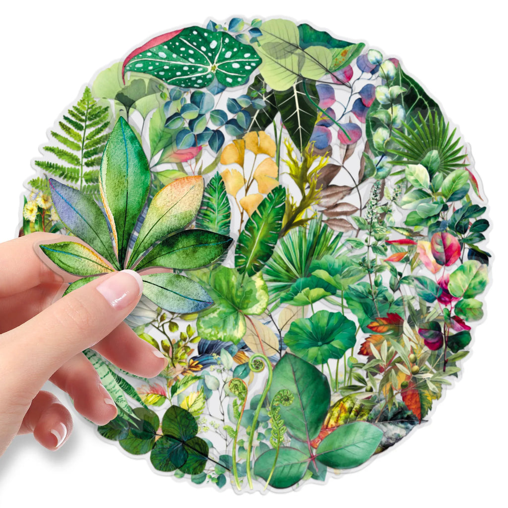 50/100PCS Transparent Leaf Stickers Cartoon Green Plant Leaves PET Waterproof Decoration Mobile Phone Computer Stationery Sticke