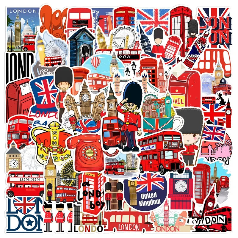 10/30/50PCS Red London Sticker Aesthetic PVC DIY Children's Korean Stationery School Supplies Decoration Scrapbooking for Kids