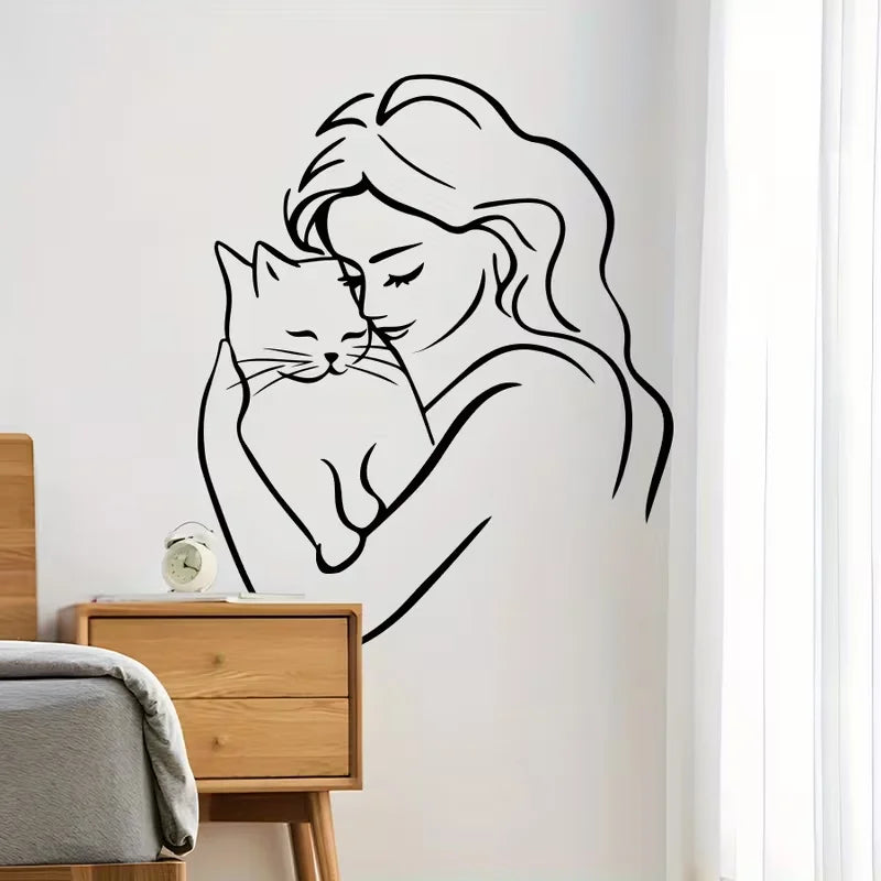 One Piece of PVC Stylish Wall Stickers for Lovers, Featuring The Silhouette of a Woman Holding a , Suitable for Decorating Walls