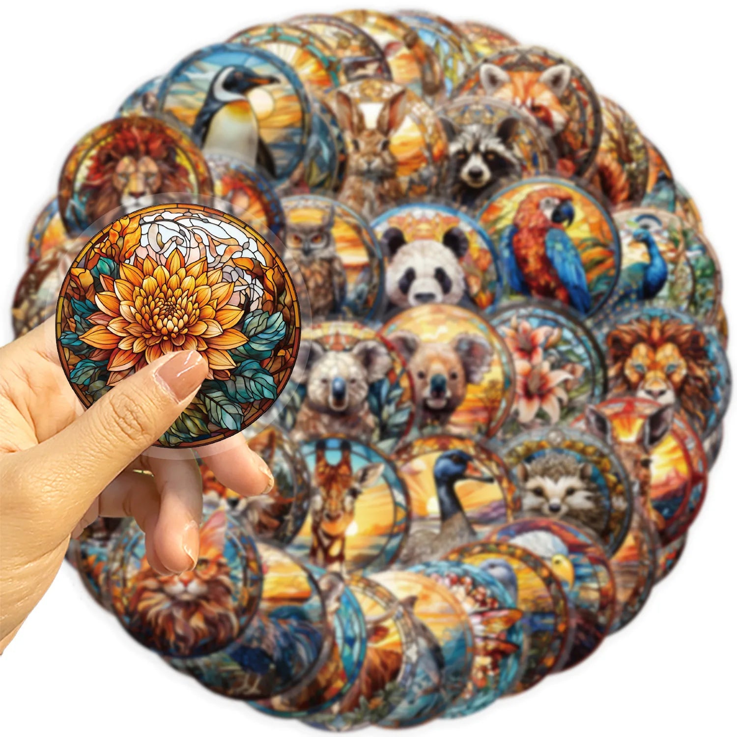 50Pcs transparent cartoon colored glass ball animal sticker bag waterproof PET hand account decoration guitar laptop