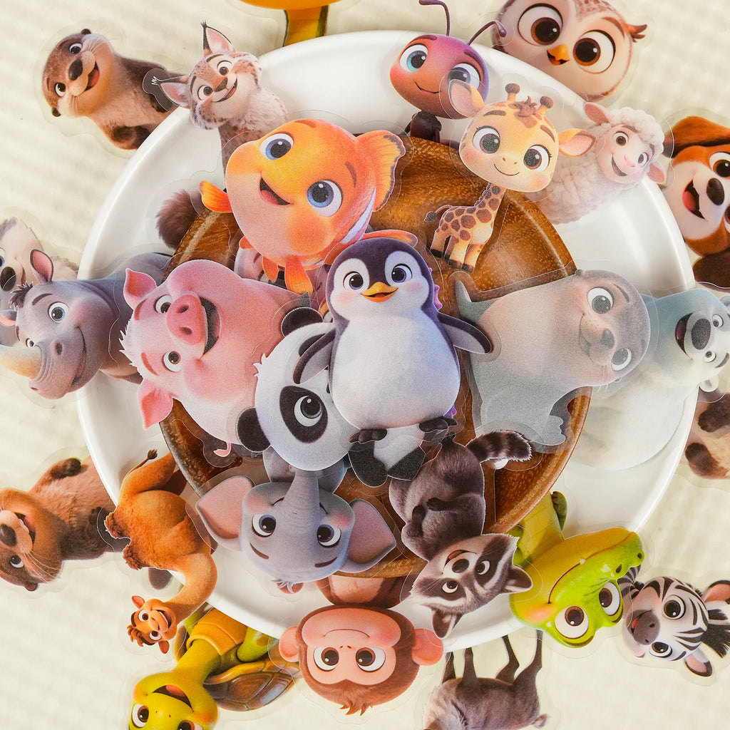 56/112 Pcs Cute Cartoon Animal PET Clear Stickers for Stationery Box Water Bottle Helmet Bicycle Car on-repeating Waterproof