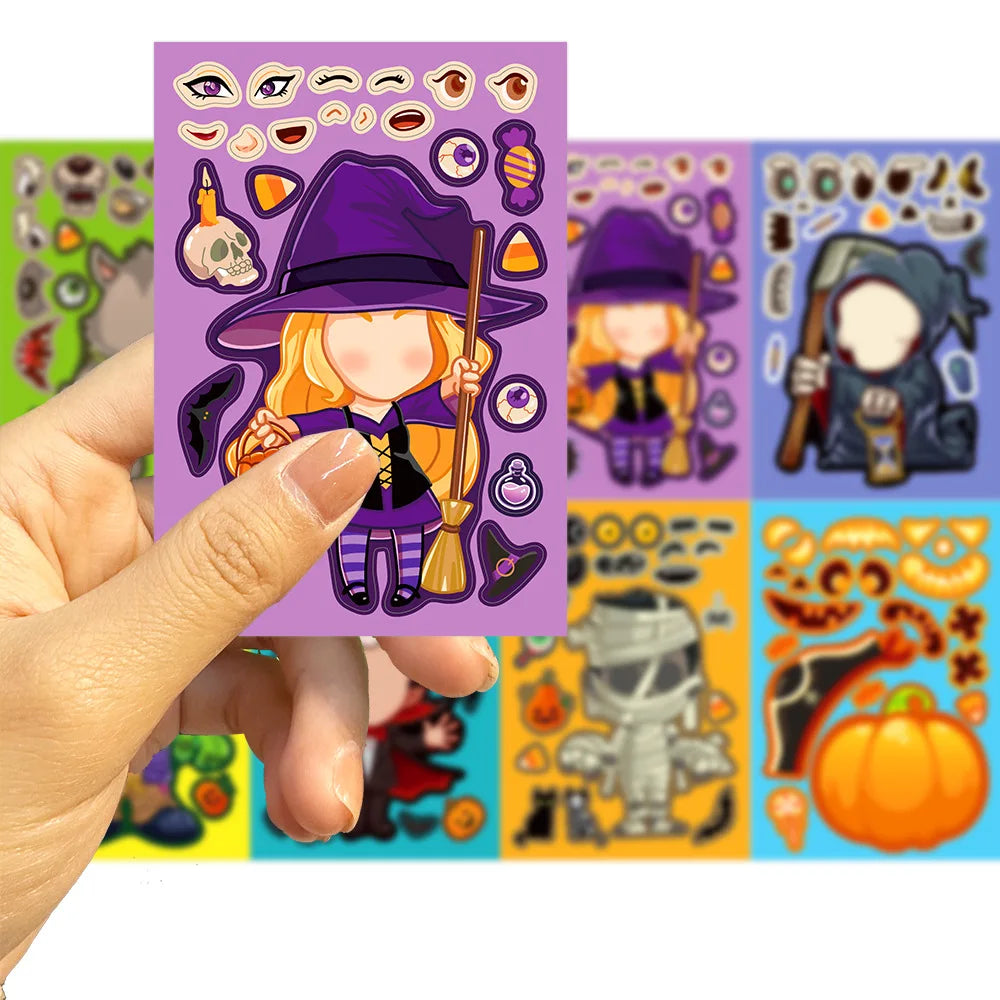 8PCS Cartoon Halloween Card Stickers Cute Cartoon Harajuku Characters Laptop Luggage Guitar Skateboard Waterproof Decals Sticker
